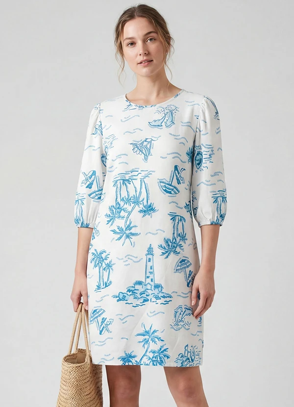 Infinita Cor - Vestido Midi com Manga Flare 3/4 Azul