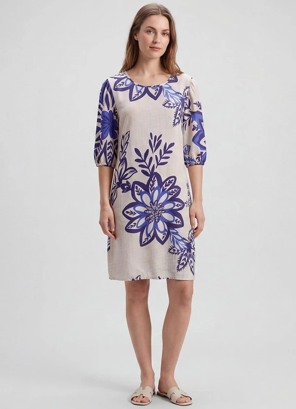 Infinita Cor - Vestido Midi com Manga Flare 3/4 Azul 2