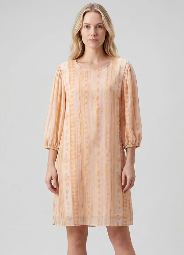 Infinita Cor - Vestido Midi com Manga Flare 3/4 Bege