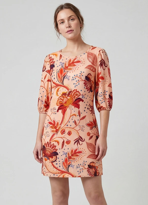 Infinita Cor - Vestido Midi com Manga Flare 3/4 Marrom