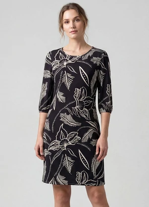 Infinita Cor - Vestido Midi com Manga Flare 3/4 Preto - INFINITA COR