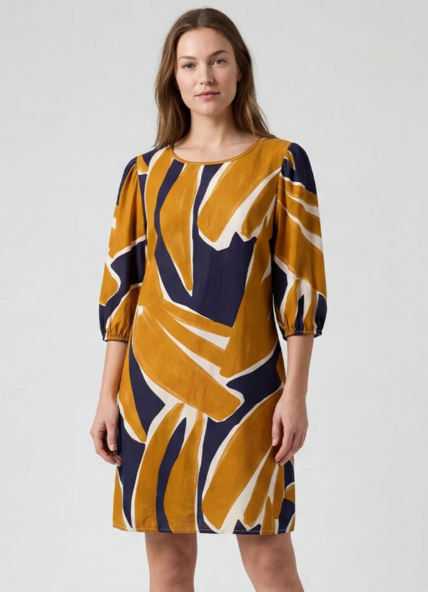 Infinita Cor - Vestido Midi com Manga Flare 3/4 Preto