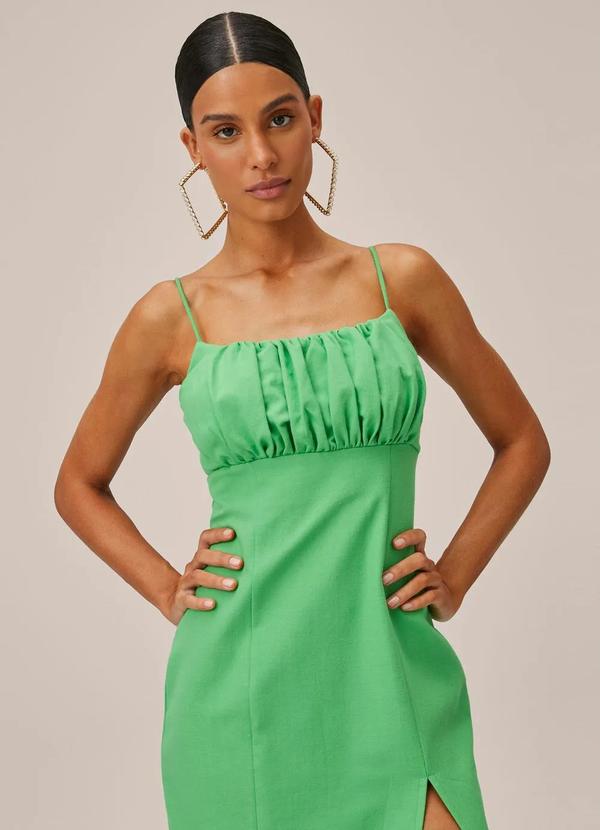 Lança Perfume - Vestido Midi de Tricoline com Fenda Verde