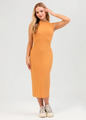 Cativa - Vestido Midi em Canelado Amarelo - CATIVA