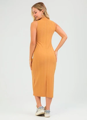 Cativa - Vestido Midi em Canelado Amarelo - CATIVA
