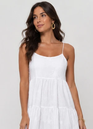 Rovitex - Vestido Midi Feminino de Alça com Bordado Branco - ROVITEX