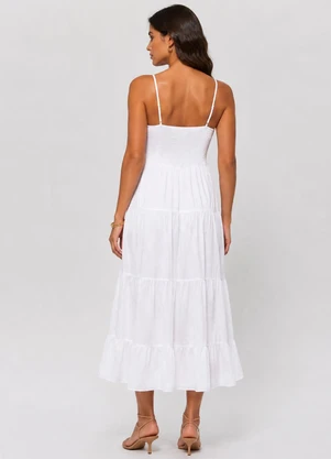 Rovitex - Vestido Midi Feminino de Alça com Bordado Branco - ROVITEX