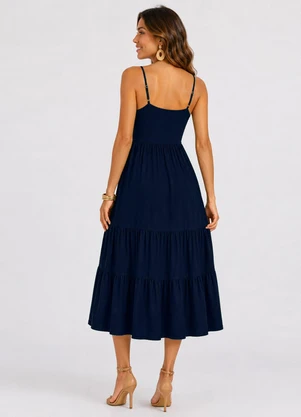Rovitex - Vestido Midi Feminino de Alça em Viscose Azul - ROVITEX