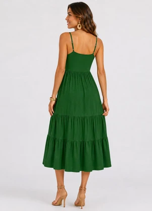 Rovitex - Vestido Midi Feminino de Alça em Viscose Verde - ROVITEX