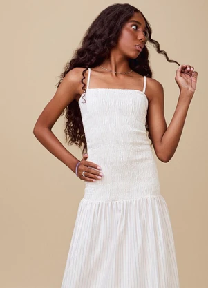 Authoria - Vestido Midi Listrado  Off White - AUTHORIA