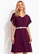 Vestido Midi Soltinho Roxo em Malha de Viscose com Manga Babado
