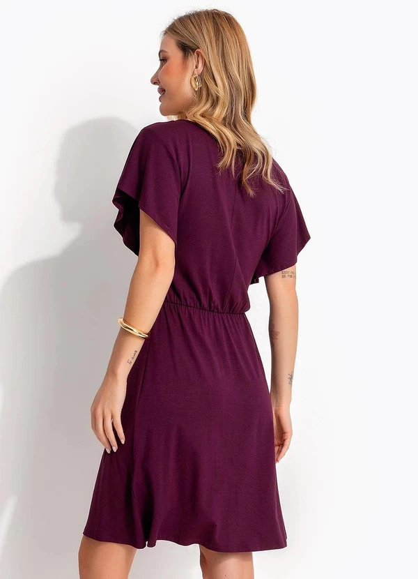 Quintess - Vestido Midi Soltinho Roxo em Malha de Viscose com Manga Babado 5