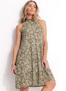 Vestido Mini Floral em Malha Plissada