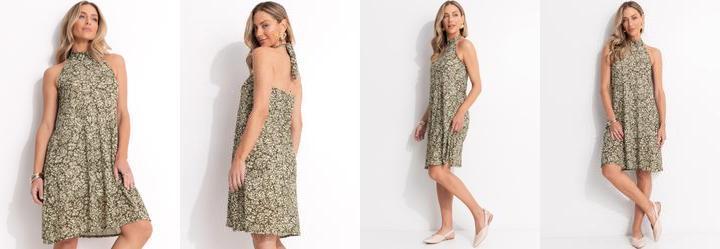 Vestido Mini Floral em Malha Plissada