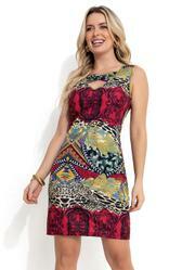 Vestido Mix Estampa Bord com Faixa no Decote