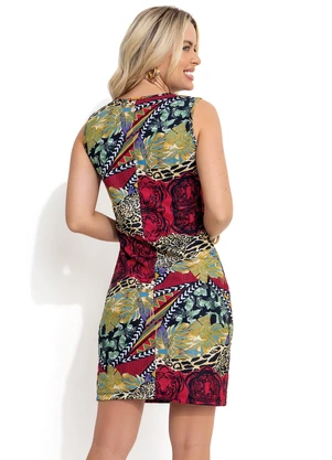 Moda Pop - Vestido Mix Estampa Bordô com Faixa no Decote - MODA POP