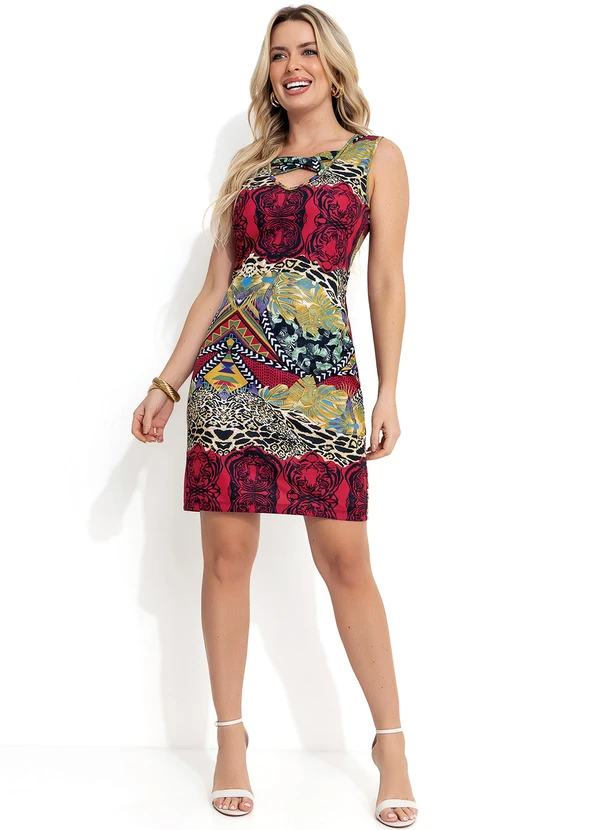 Moda Pop - Vestido Mix Estampa Bordô com Faixa no Decote 3