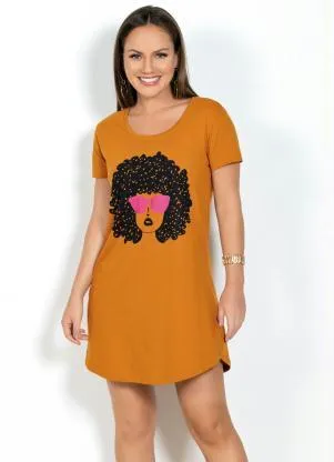 Moda Pop - Vestido Mostarda com Barra Arredondada - MODA POP