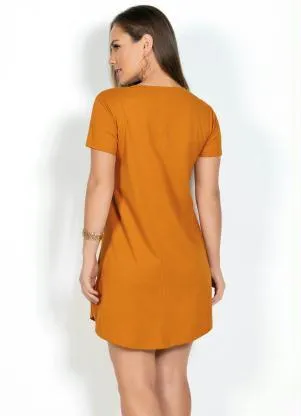 Moda Pop - Vestido Mostarda com Barra Arredondada - MODA POP