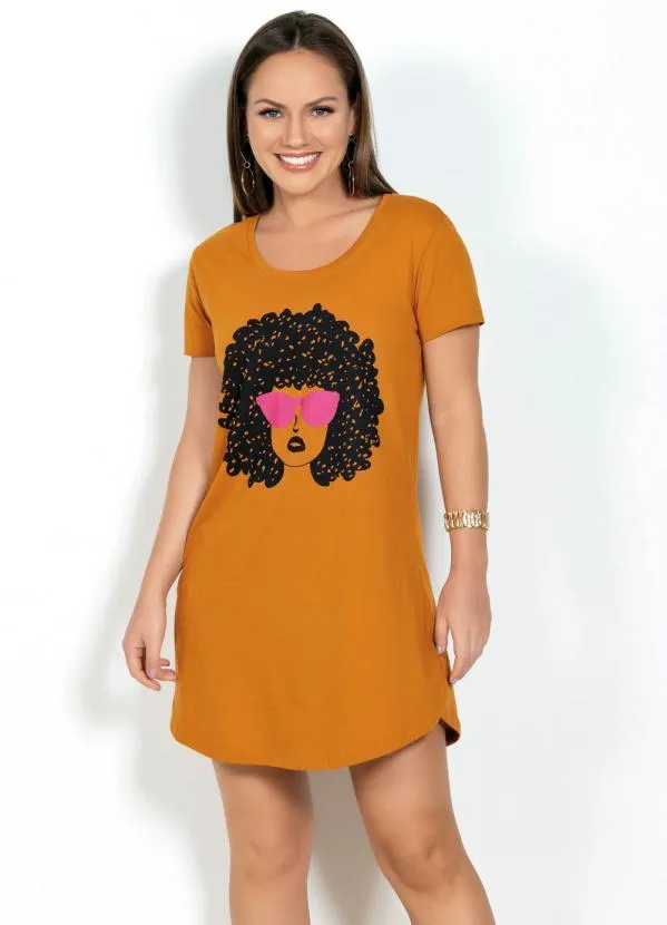 Moda Pop - Vestido Mostarda com Barra Arredondada