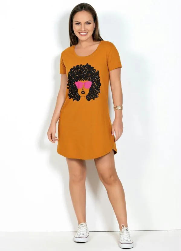 Moda Pop - Vestido Mostarda com Barra Arredondada 3