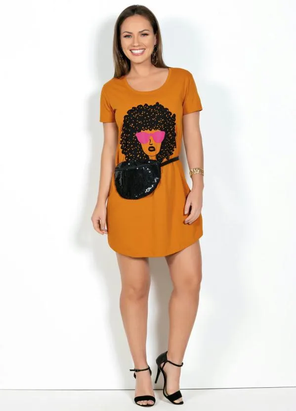 Moda Pop - Vestido Mostarda com Barra Arredondada 4