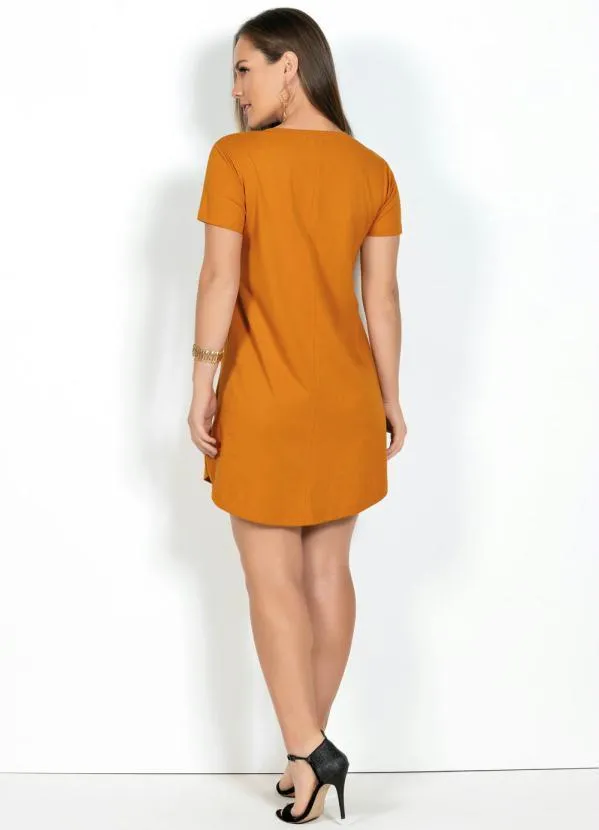 Moda Pop - Vestido Mostarda com Barra Arredondada 5