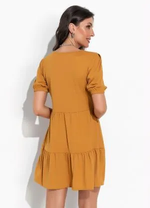 Moda Pop - Vestido Mostarda em Malha - MODA POP