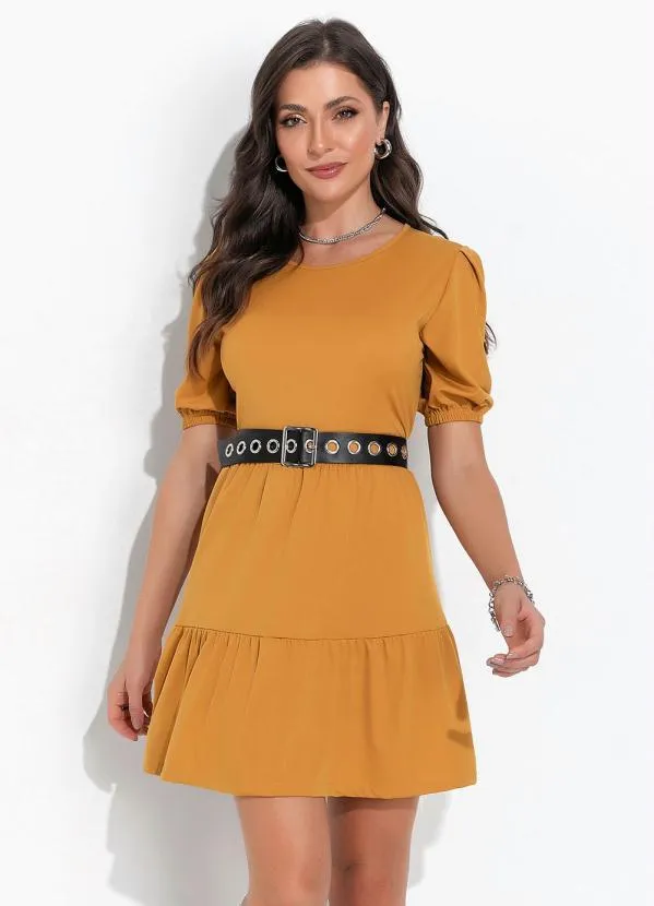 Moda Pop - Vestido Mostarda em Malha