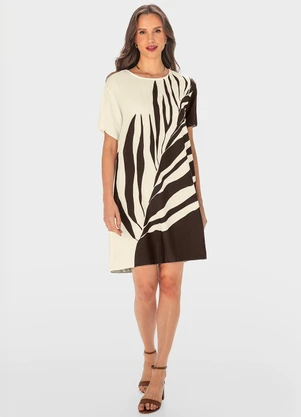 Malwee - Vestido Off White Amplo Folhagem - MALWEE