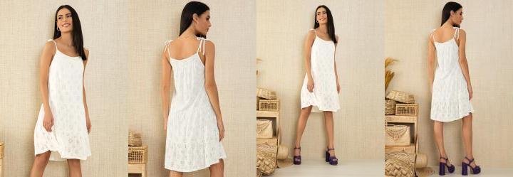 Vestido Off White com Recortes em Camadas