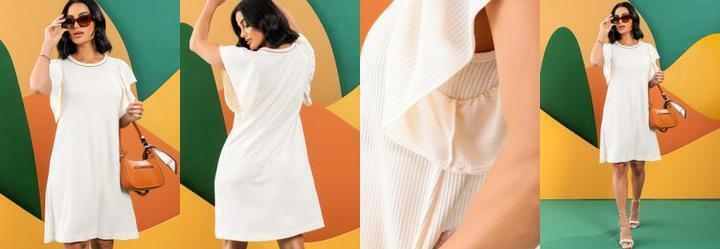 Vestido Off White em Malha Anarruga