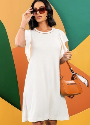 Quintess - Vestido Off White em Malha Anarruga - QUINTESS