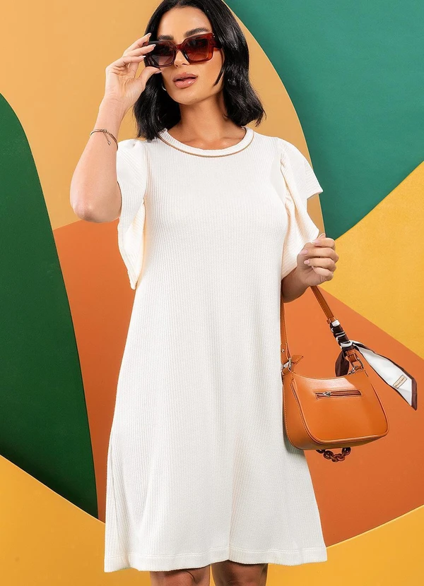 Quintess - Vestido Off White em Malha Anarruga 12