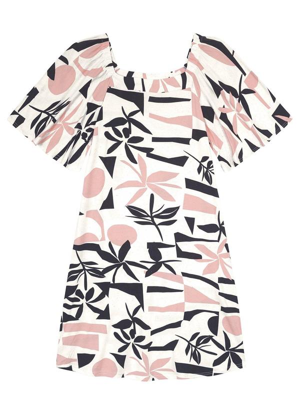 Malwee - Vestido Off White Evasê Tropical Curto