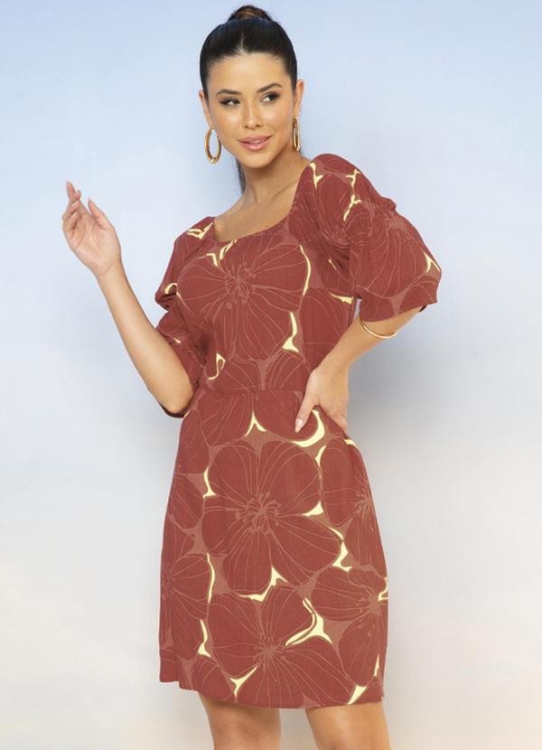 Cativa - Vestido Ombro a Ombro com Estampa Floral Marrom