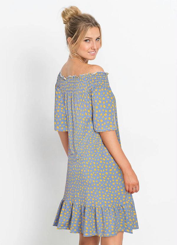 Outlet - Vestido Ombro a Ombro Poá Azul 5