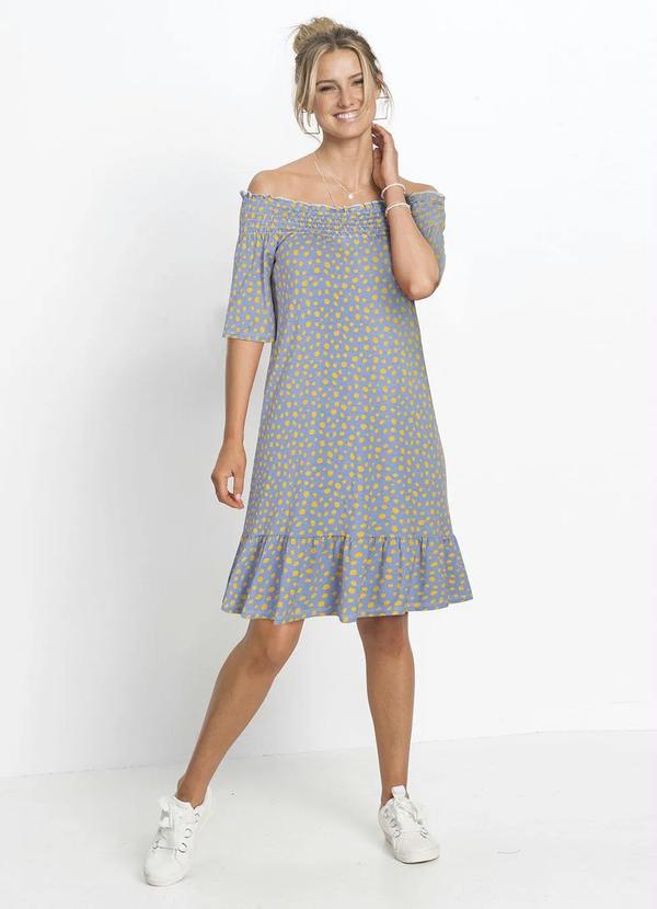 Outlet - Vestido Ombro a Ombro Poá Azul 3