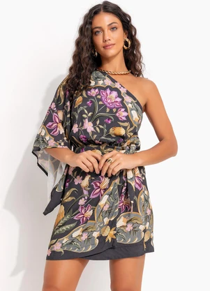 Farm - Vestido Ombro Só Lenço Floral Talita Cinza - FARM