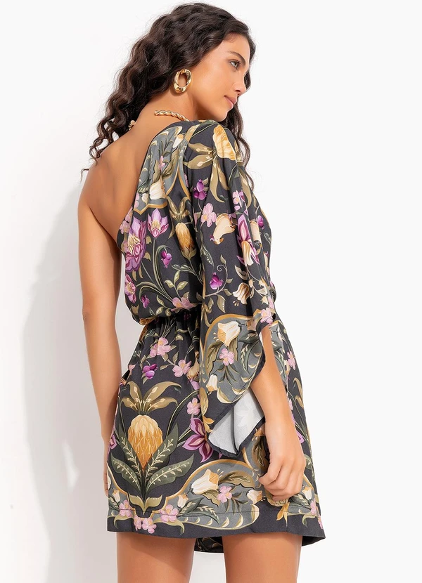 Farm - Vestido Ombro Só Lenço Floral Talita Cinza 2