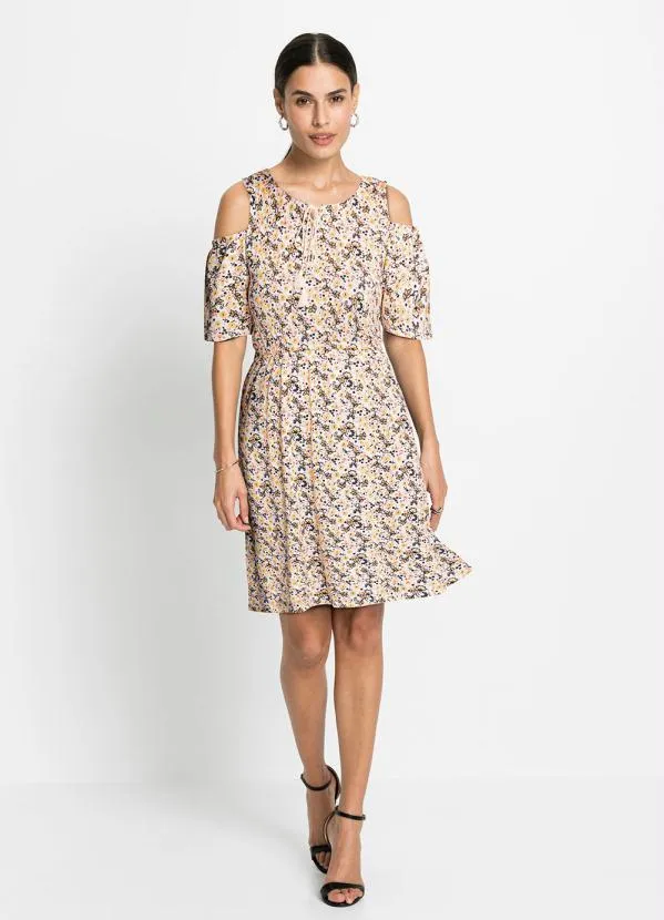 bonprix - Vestido Ombro Vazado Floral Rosa/Laranja 8