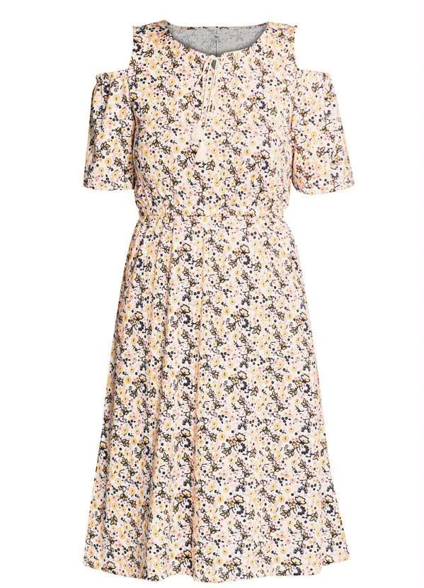 bonprix - Vestido Ombro Vazado Floral Rosa/Laranja 2