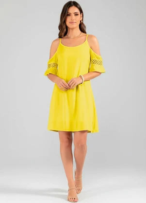 Quintess - Vestido Ombros Vazados com Renda Amarelo - QUINTESS