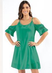 Vestido Ombros Vazados com Renda Verde