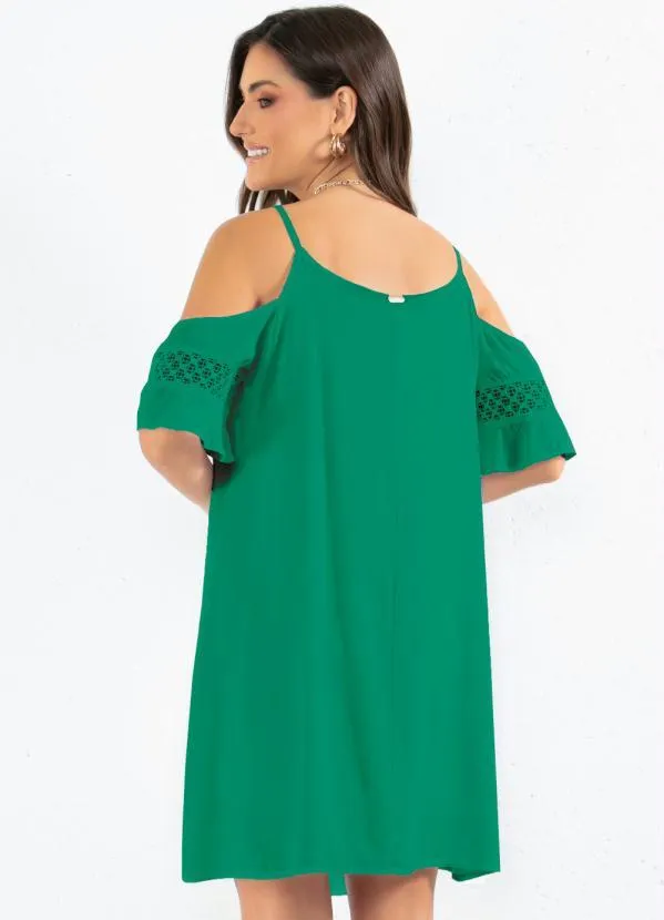 Quintess - Vestido Ombros Vazados com Renda Verde 2