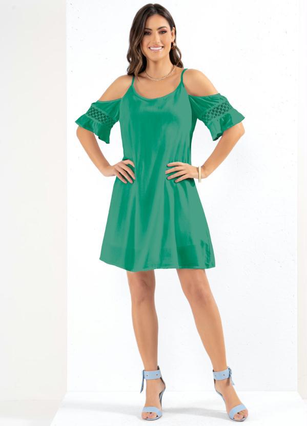 Quintess - Vestido Ombros Vazados com Renda Verde 3