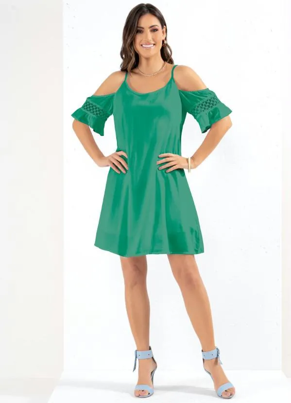Quintess - Vestido Ombros Vazados com Renda Verde 3