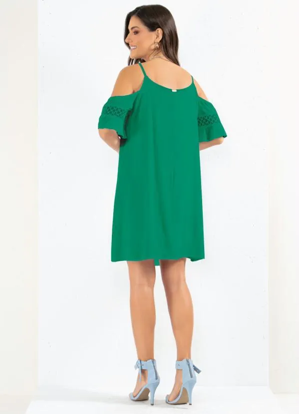 Quintess - Vestido Ombros Vazados com Renda Verde 4
