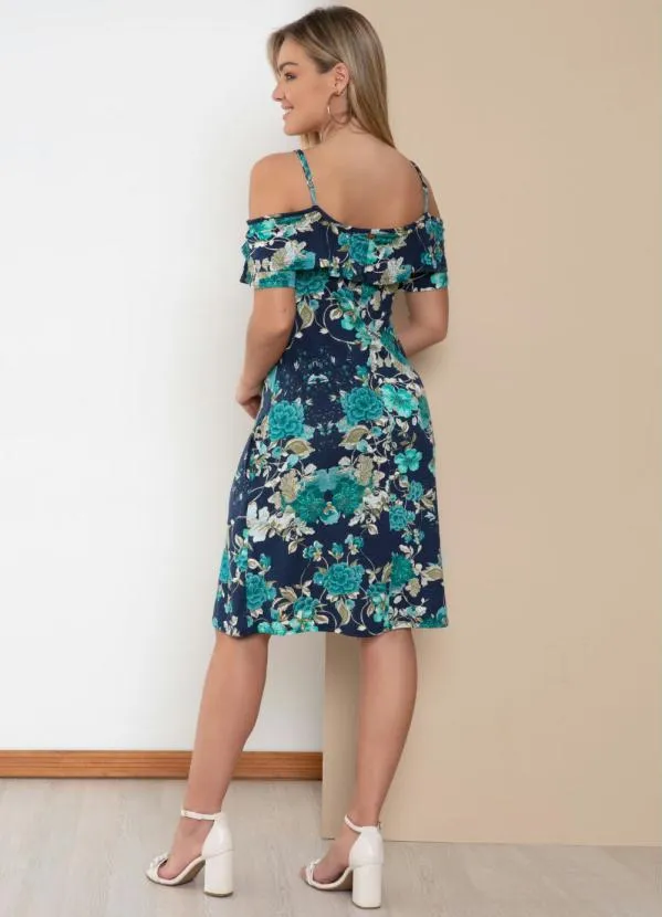 Quintess - Vestido Ombros Vazados Floral Azul com Bolsos 4