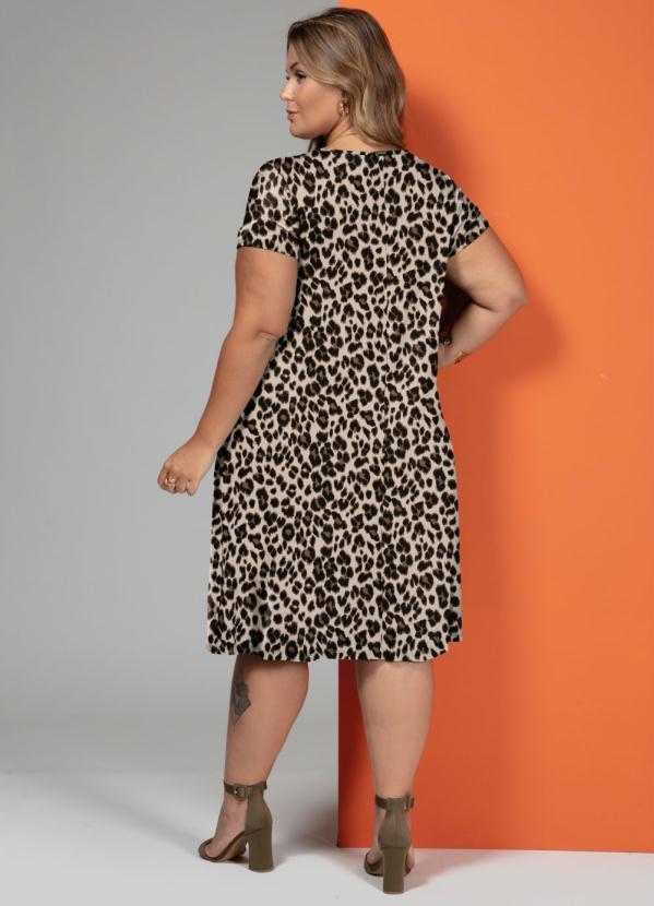 Quintess - Vestido Onça Bege com Bolsos e Mangas Curtas 9